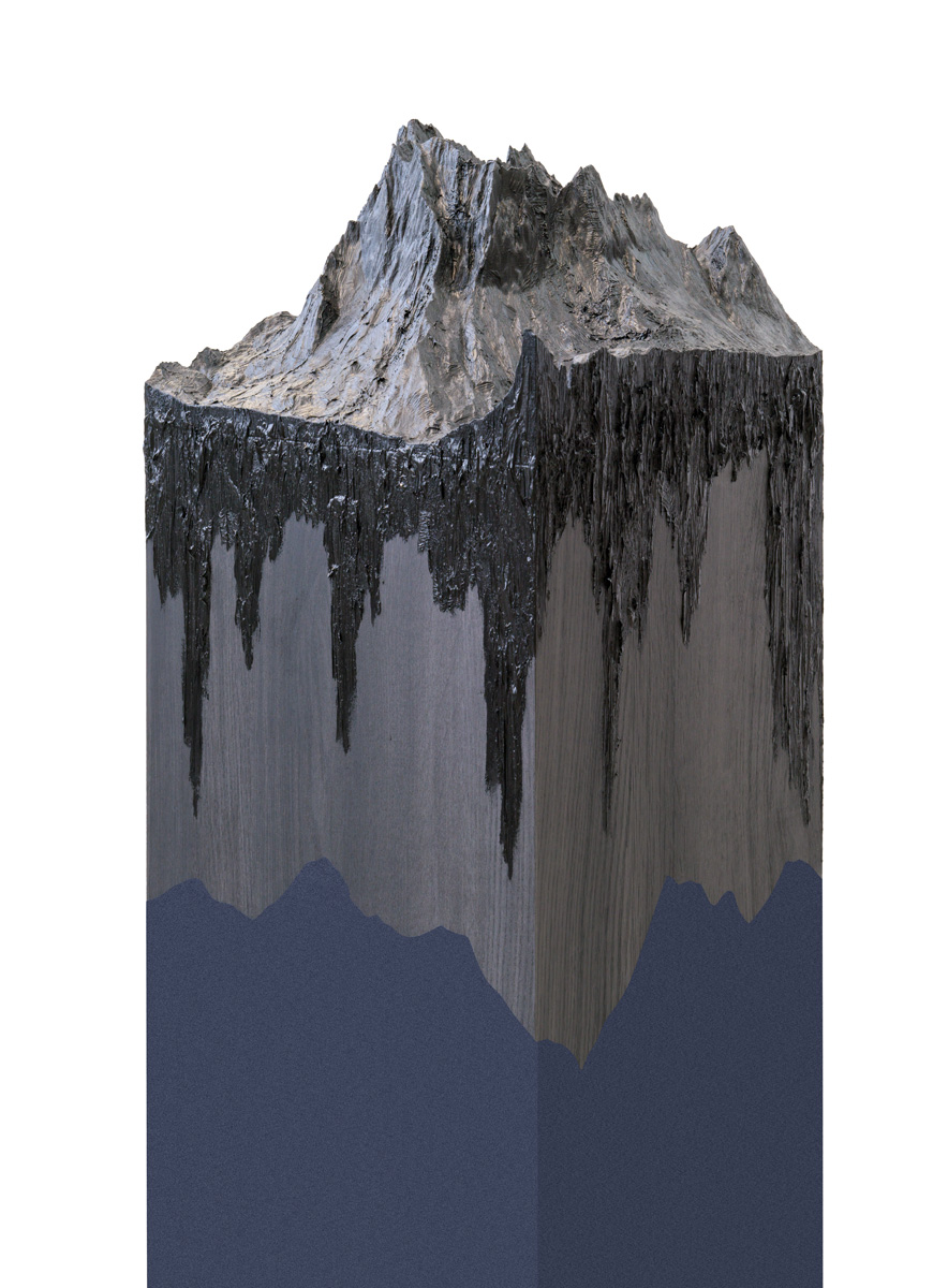 Zugspitze Stretched Dark Blue, 2026, 40 x 40 x 160 cm, Manipulated GeoData, 3D-Print, Oilpaint
